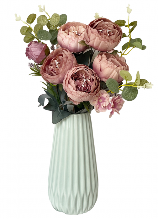 Bujori roz prafuit artificiali CHANTAL, 45cm [3]