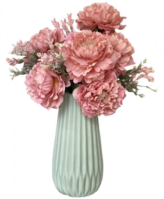 Bujori roz-somon artificiali CORINNE, 45cm [4]