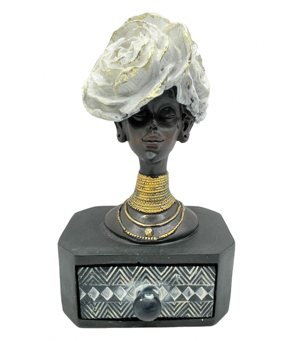 Statueta africana - Caseta bijuterii ZURI, Negru/ Auriu [2]