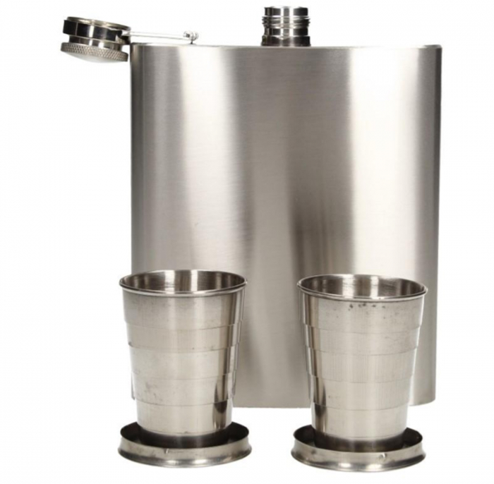 Set Plosca inox cu 2 Pahare WILSON, 500ml, Husa maro [2]