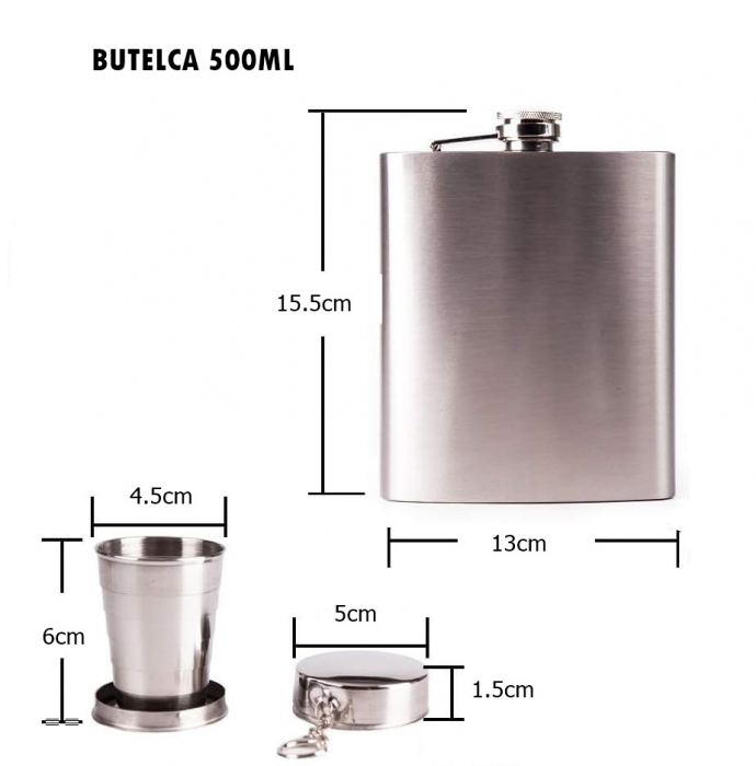 Set Plosca inox cu 2 Pahare WILSON, 500ml, Husa maro [6]