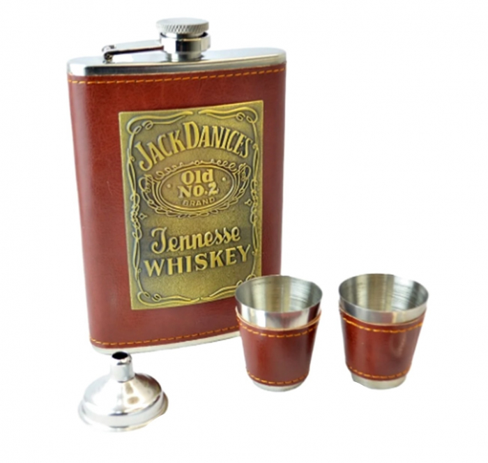 Set Plosca, 2 Pahare si Palnie JACK, 250ml, Maro [2]