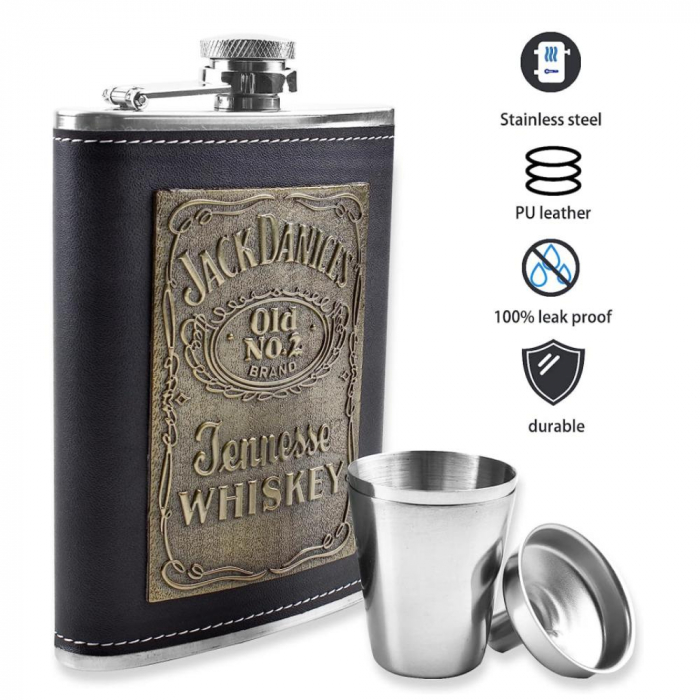 Set Plosca, 2 Pahare si Palnie JACK, 250ml, Maro [5]