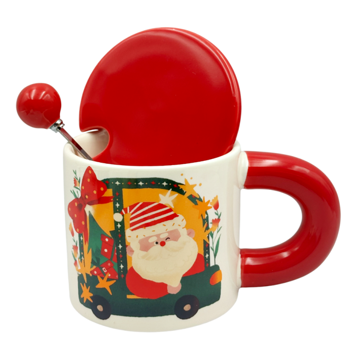 Cană Crăciun cu Capac rosu și Linguriță – Moș Crăciun in Camion [1]