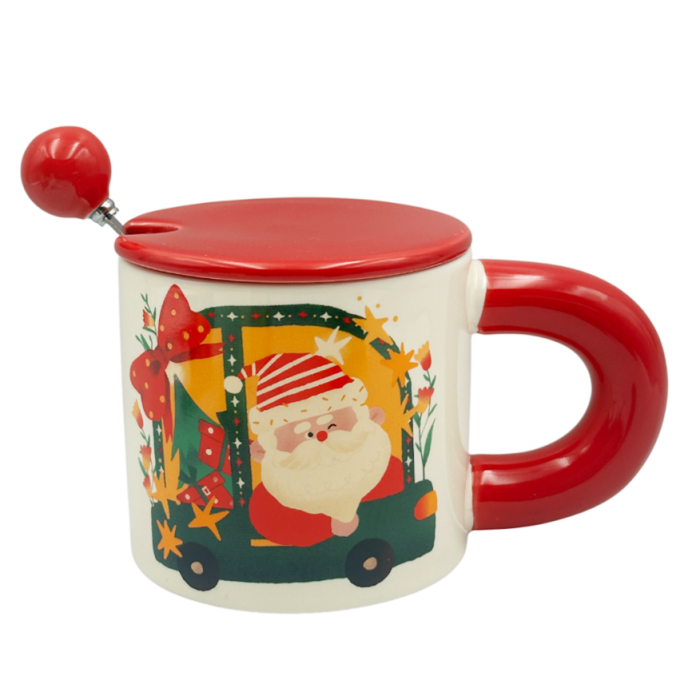 Cană Crăciun cu Capac rosu și Linguriță – Moș Crăciun in Camion [2]