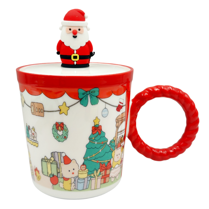 Cană Crăciun cu Capac și Moș Crăciun 3D – Model Festiv [1]