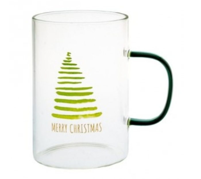 Cană Sticlă MERRY CHRISTMAS cu Brăduț – Model Transparent [1]