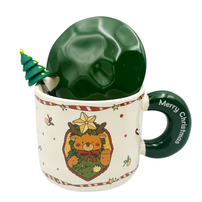 Cană Crăciun cu Capac Verde SEASON – Model Ursulet [2]
