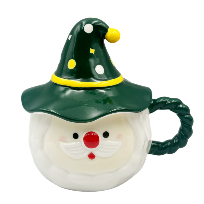 Cană Moș Crăciun cu Pălărie Verde FUNNY– Ceramică 3D [1]