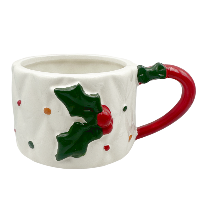 Cană Crăciun cu Ilex si maner rosu JOY - Model buline [1]