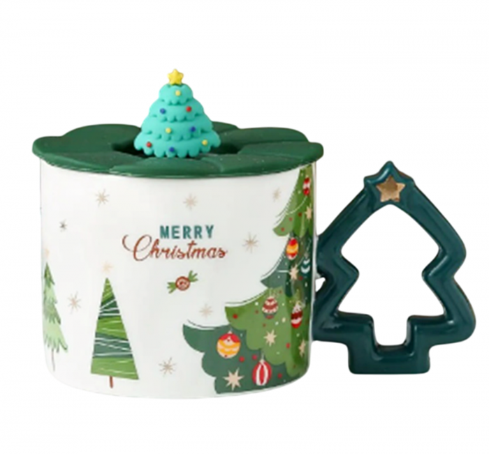 Cana alba Craciun cu brazi si maner bradut JOY [1]