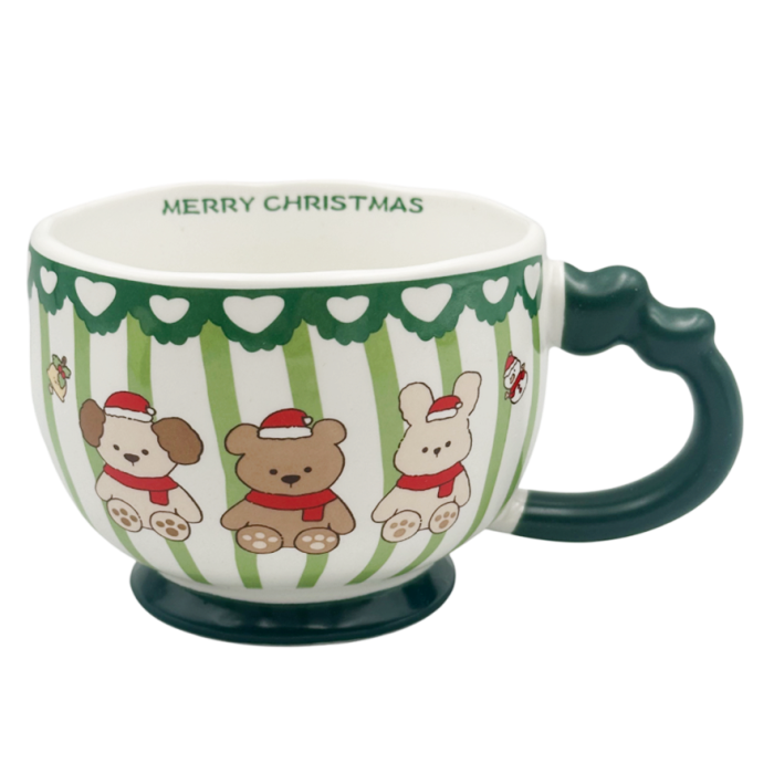 Cană Crăciun cu maner verde MERRY CHRISTMAS – Model cu Ursulet [1]