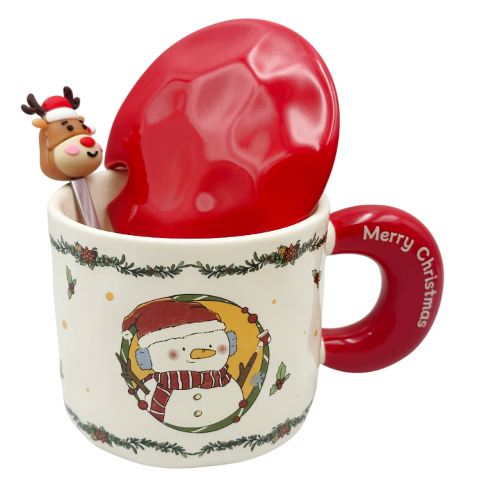Cană Crăciun cu Capac Rosu SEASON – Model Om De Zapada [2]