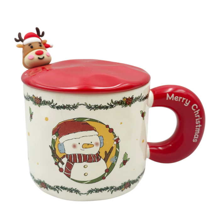 Cană Crăciun cu Capac Rosu SEASON – Model Om De Zapada [1]