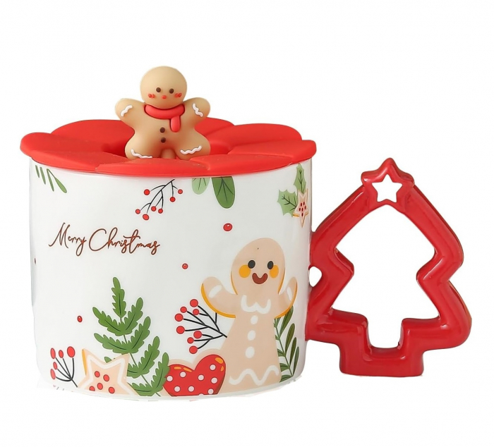 Cana alba Craciun cu Turta Dulce si maner Bradut JOY [1]