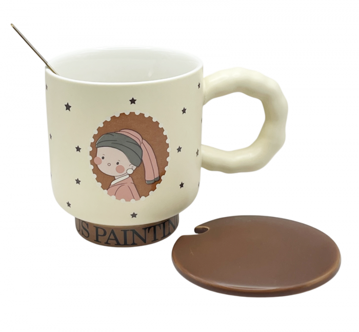 Cana cu capac ATELIER - GIRL WITH PEARL, Bej, 400ml [2]