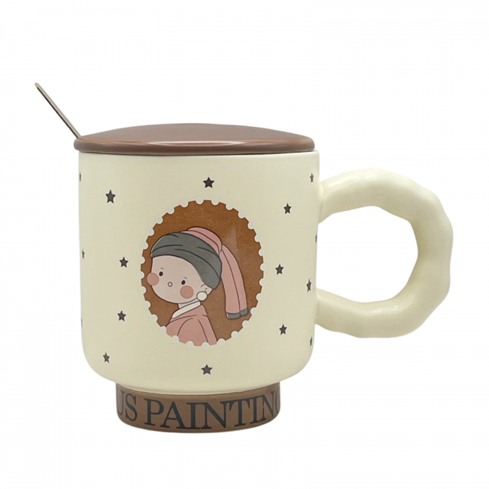 Cana cu capac ATELIER - GIRL WITH PEARL, Bej, 400ml [1]