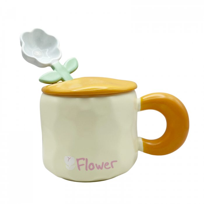 Cana ceramica FLOWER, Cu lingurita floare si capac [4]