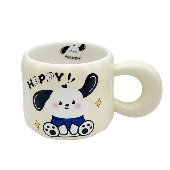 Cana cu catel HAPPY PUPPY - Crem - Cu capac din ceramica [3]