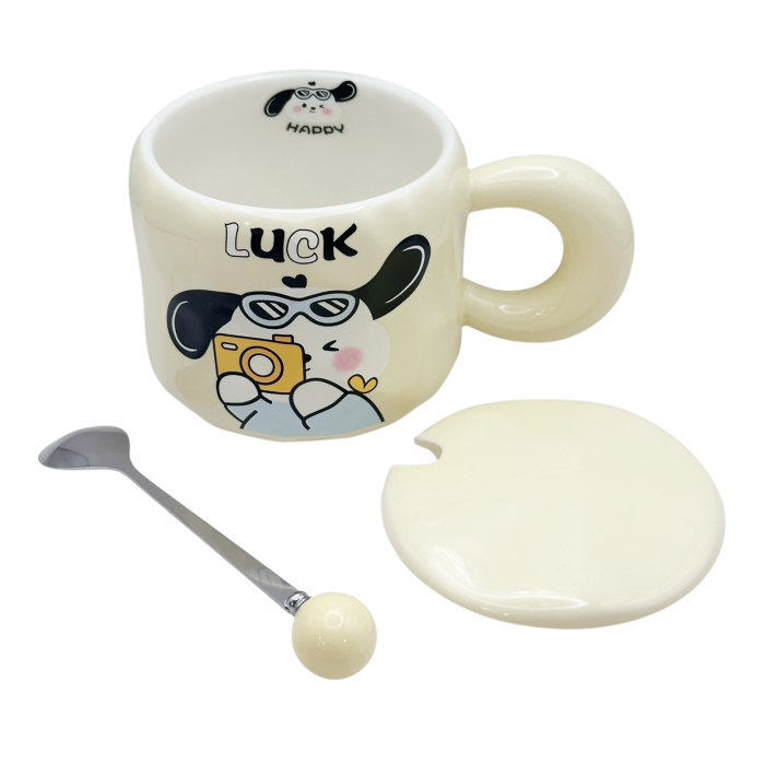 Cana cu catel LUCKY PUPPY - Crem - Cu capac din ceramica [2]