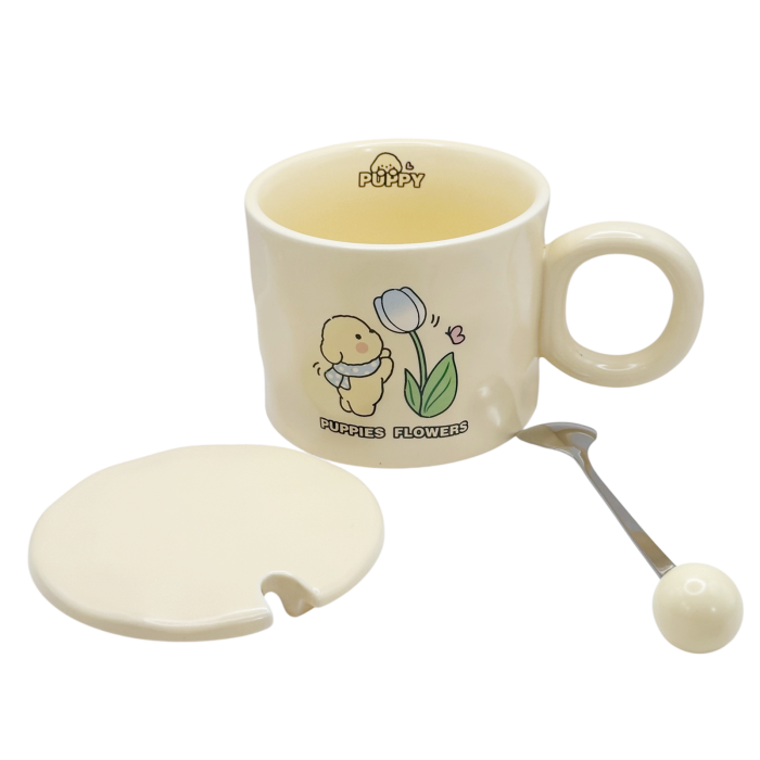 Cana cu catel GENTLE PUPPY - Crem - Cu capac din ceramica [2]