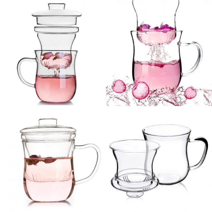 Cana de sticla borosilicata NILS, Cu infuzor si capac, 400ml [5]
