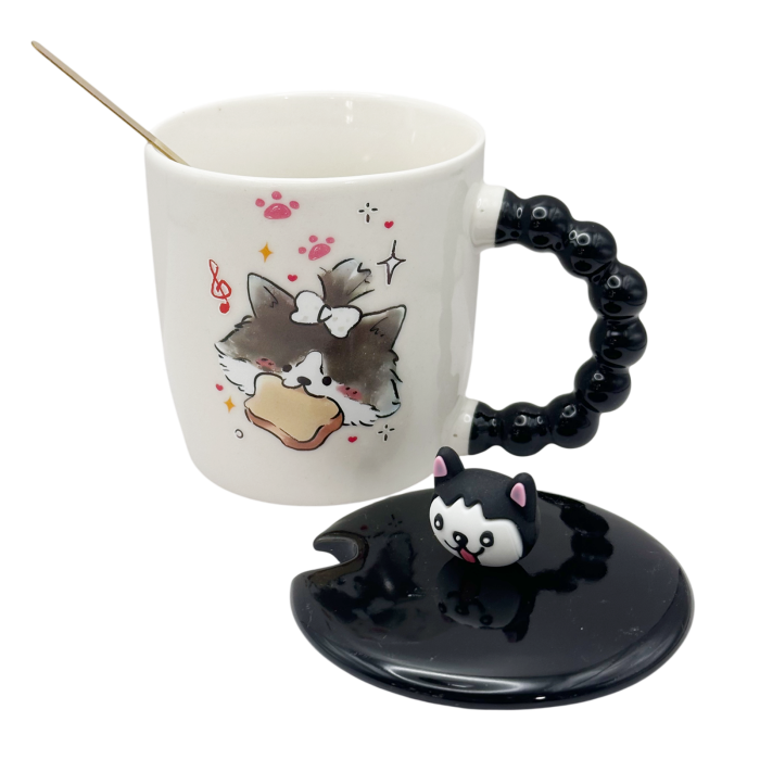 Cana cu Pisica 3D CUTE CAT - 325 ml - Set cu capac si lingurita [2]