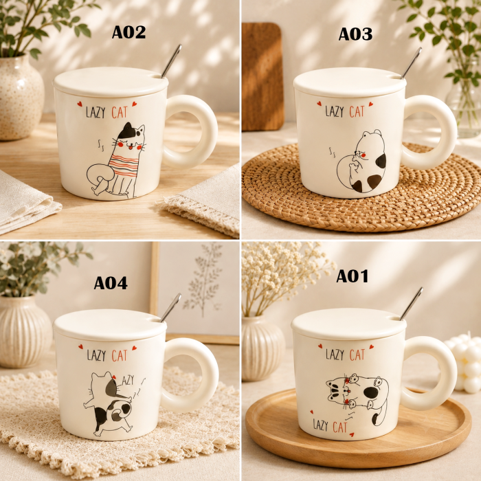 Cana cu Pisica LAZY CAT - Set cu capac si lingurita [4]
