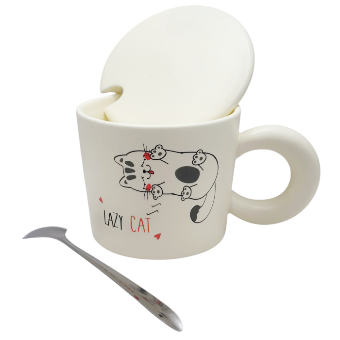 Cana cu Pisica LAZY CAT - Set cu capac si lingurita [2]