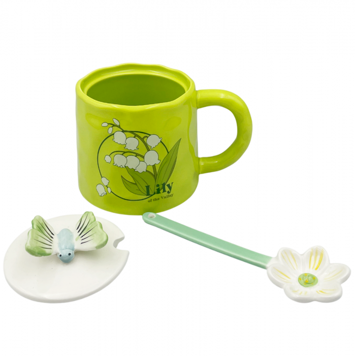 Cana cu Lacramioare DELICATE, Verde, 350ml, Cu capac [2]