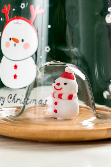 Cana din Sticla cu Capac din Bambus și Om de Zpada 3D FROSTY [5]