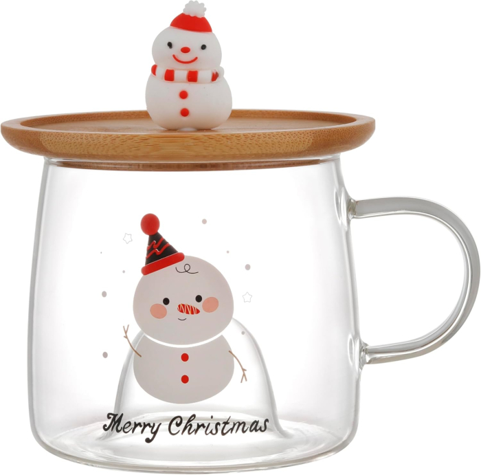 Cana din Sticla cu Capac din Bambus și Om de Zpada 3D FROSTY [1]