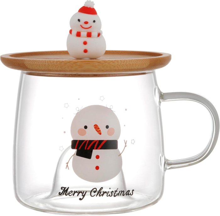 Cana din Sticla cu Capac din Bambus și Om de Zpada 3D FROSTY [2]