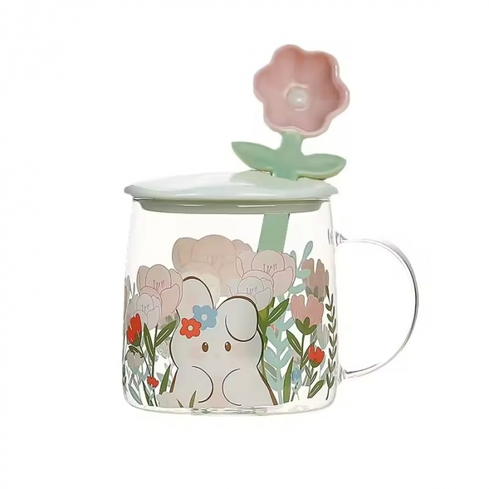 Cana de sticla cu capac, FLOWERS, 500ml [1]