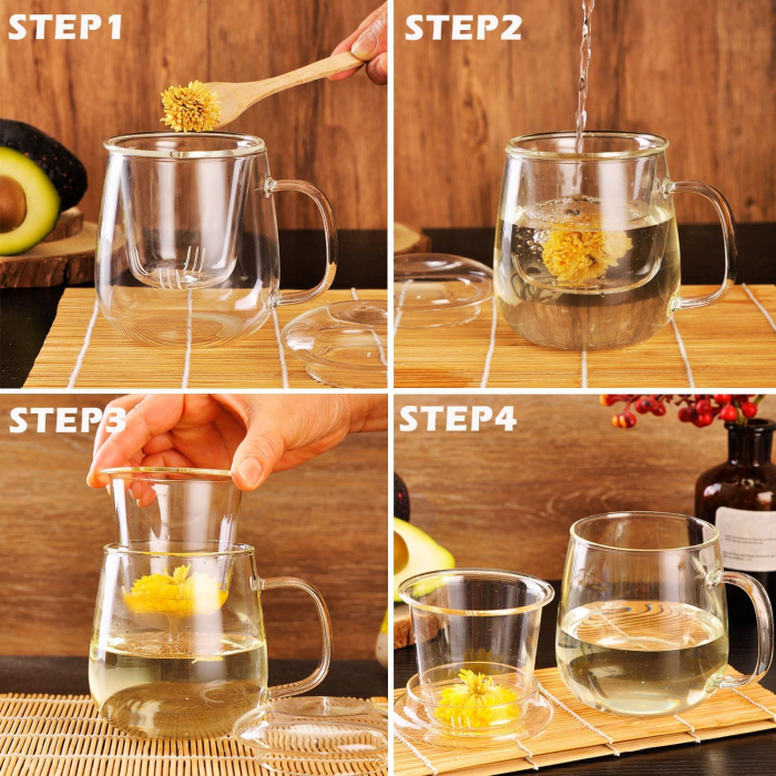 Cana de ceai NILS din sticla borosilicata, 350 ml, Cu infuzor si capac [3]