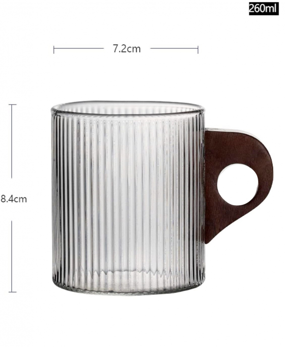 Cana de sticla borosilicata JESSIE, Maner lemn, 260ml [2]