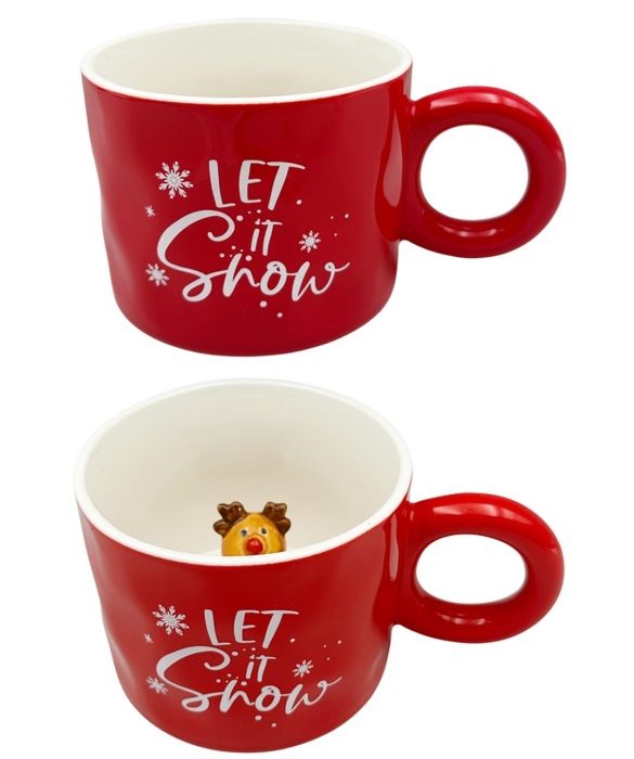 Cana Rosie de Craciun LET IT SNOW cu Ren în Interior [3]