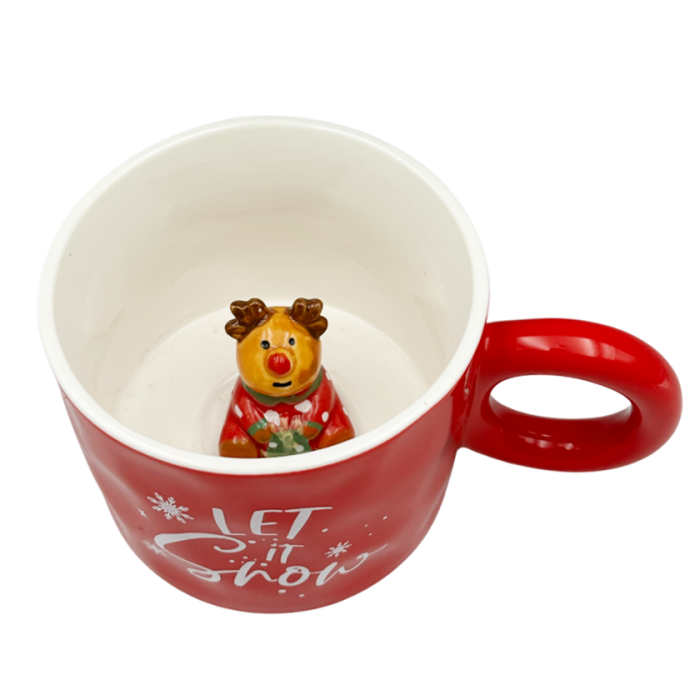 Cana Rosie de Craciun LET IT SNOW cu Ren în Interior [4]