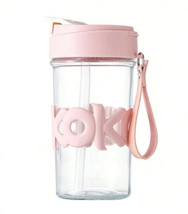 Cana din sticla cu pai silicon KOKO, 420ml [1]