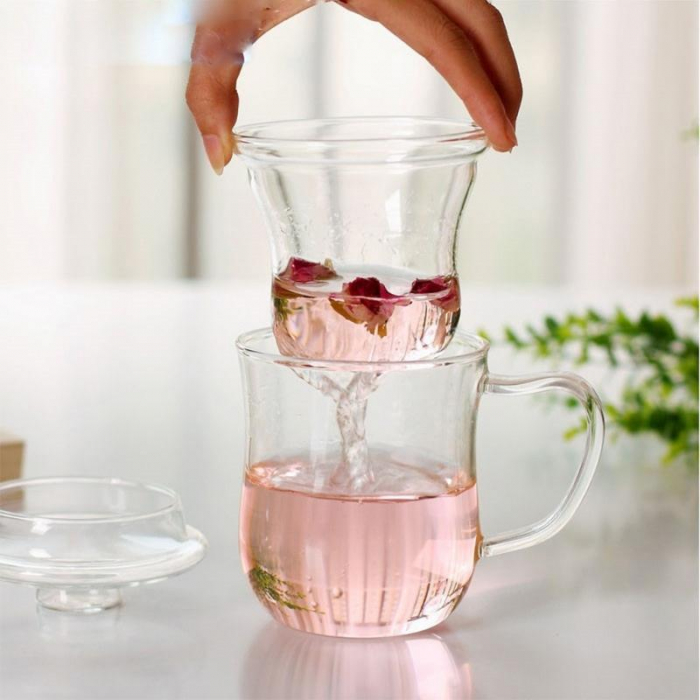 Cana de sticla borosilicata NILS, Cu infuzor si capac, 400ml [6]
