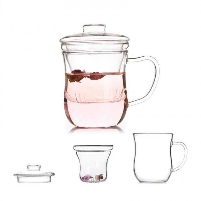 Cana de sticla borosilicata NILS, Cu infuzor si capac, 400ml [3]