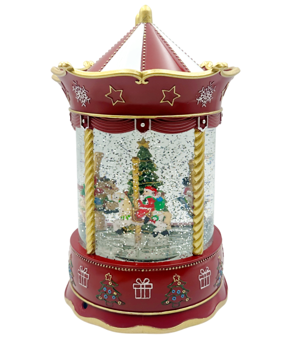 Carusel cu LED, Muzică și Efect Sclipici – Cu Mos Craciun JOY, 25cm [1]