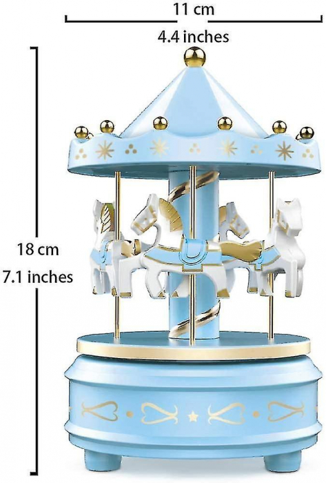 Carusel muzical rotativ HORSES, Bleu/ Alb [3]