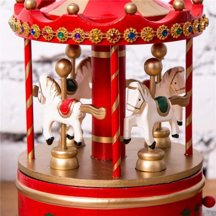 Carusel muzical MERRY GO ROUND, Rosu/ Auriu, 13x25cm [5]