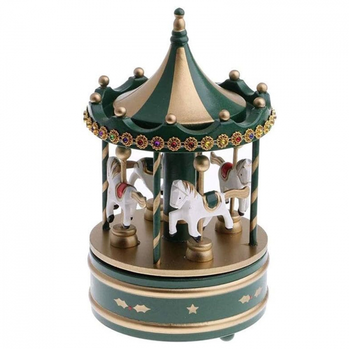 Carusel muzical MERRY GO ROUND, Verde/ Auriu, 13x25cm [1]