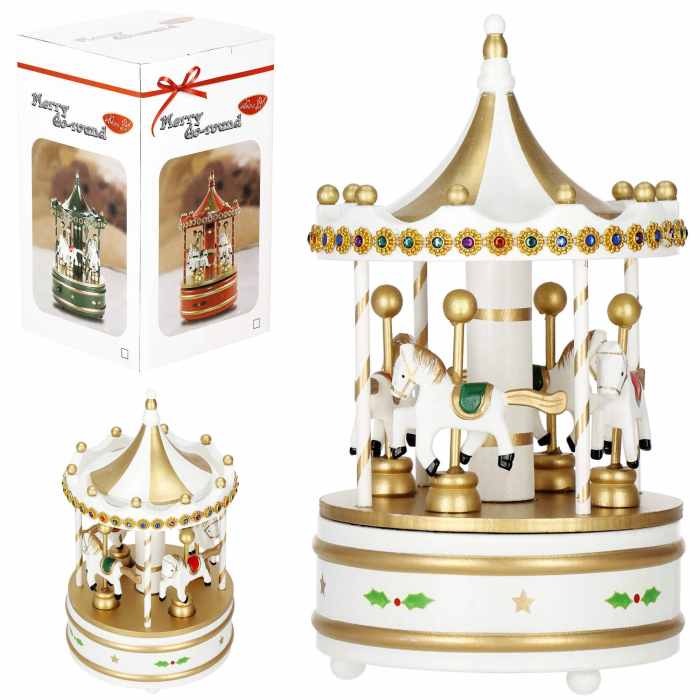 Carusel muzical MERRY GO ROUND, Alb/ Auriu, 13x25cm [4]
