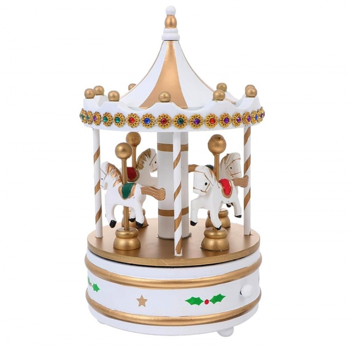Carusel muzical MERRY GO ROUND, Alb/ Auriu, 13x25cm [1]