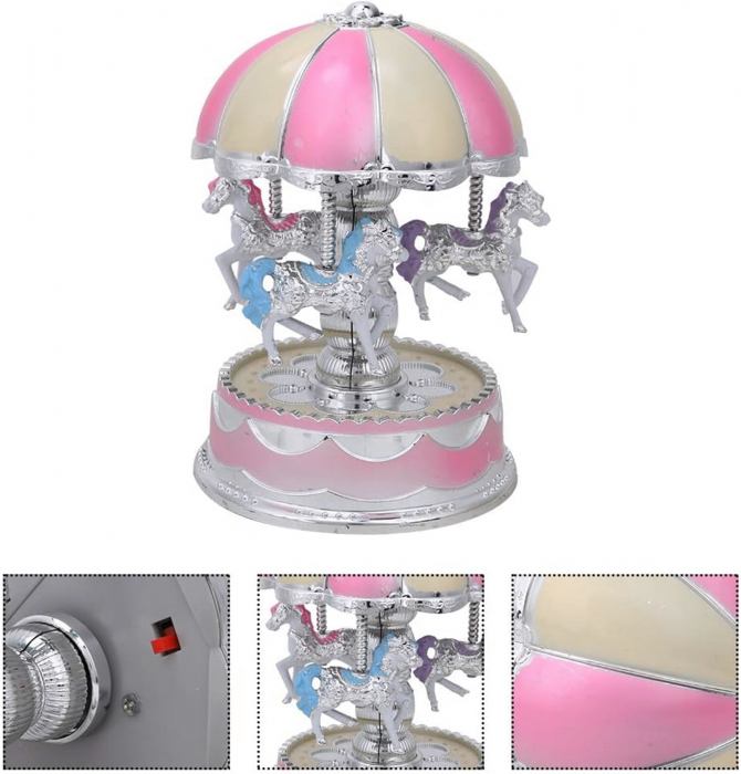 Carusel muzical rotativ cu lumina LED JOY, Roz, 10x16cm [3]