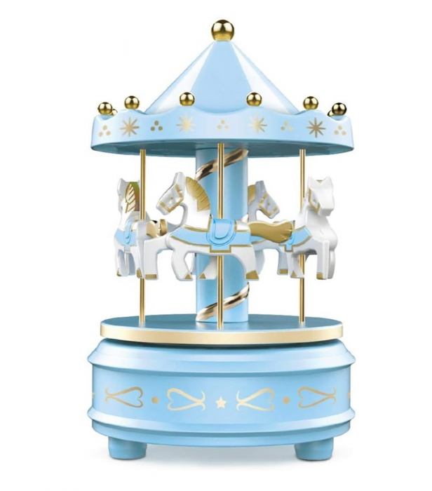 Carusel muzical rotativ HORSES, Bleu/ Alb [1]
