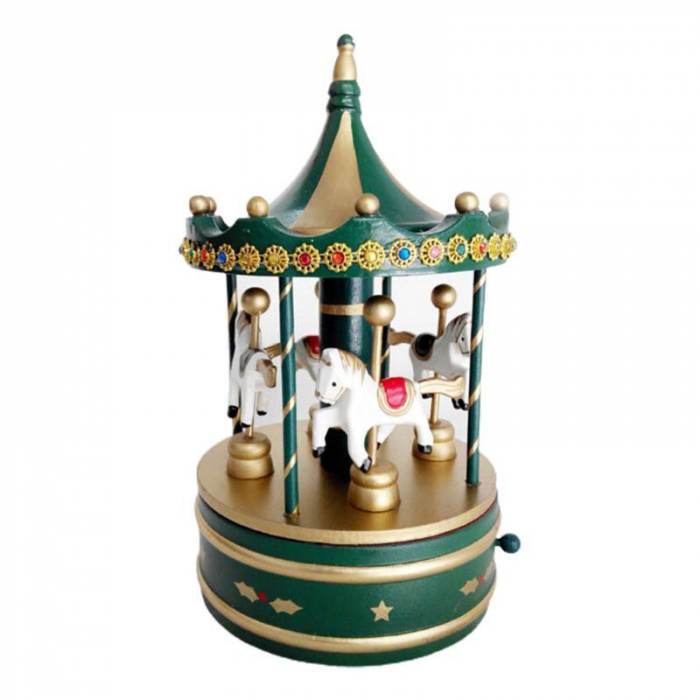 Carusel muzical MERRY GO ROUND, Verde/ Auriu, 13x25cm [3]